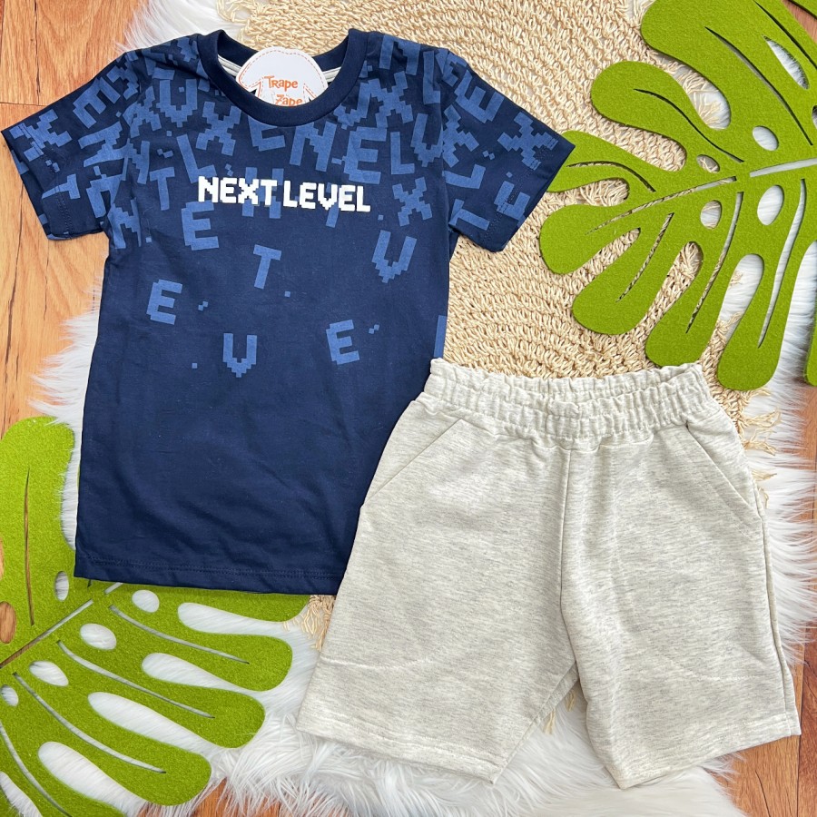 Conj. Camiseta Next Level e Bermuda em Moletinho - Marinho e Mescla